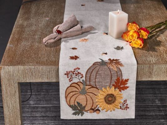 Festive Pumpkins & Sunflower Runner 14″x72″