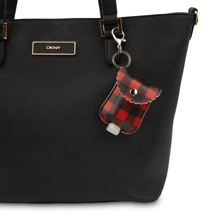 Faux Leather Hand Sanitizer Holder Keychain - Buffalo Plaid - Set of 2