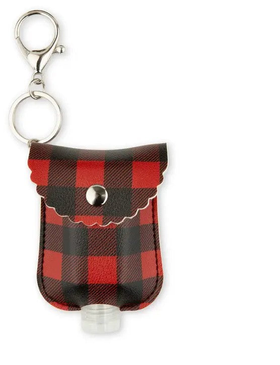 Faux Leather Hand Sanitizer Holder Keychain - Buffalo Plaid - Set of 2