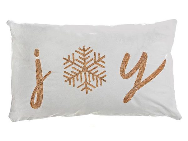 VELVET EMBROIDERED CUSHION - WHITE JOY