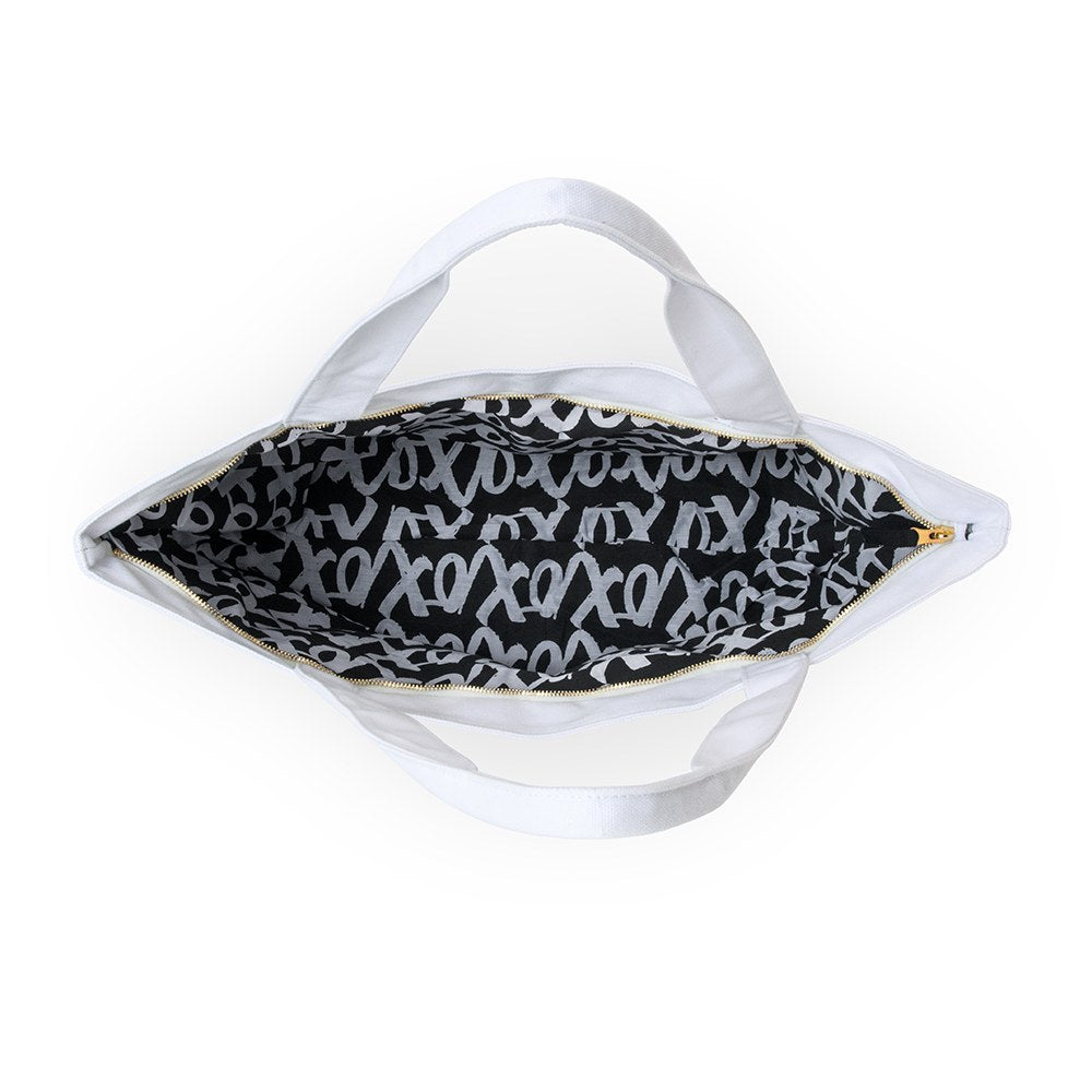 Extra-Large Color Block Cotton Canvas Zippered Tote Bag