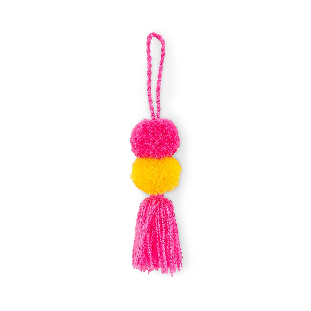 Cute Fabric Pompom Tassel For Beach Tote Bag- Hot Pink And Yellow - Set of 2