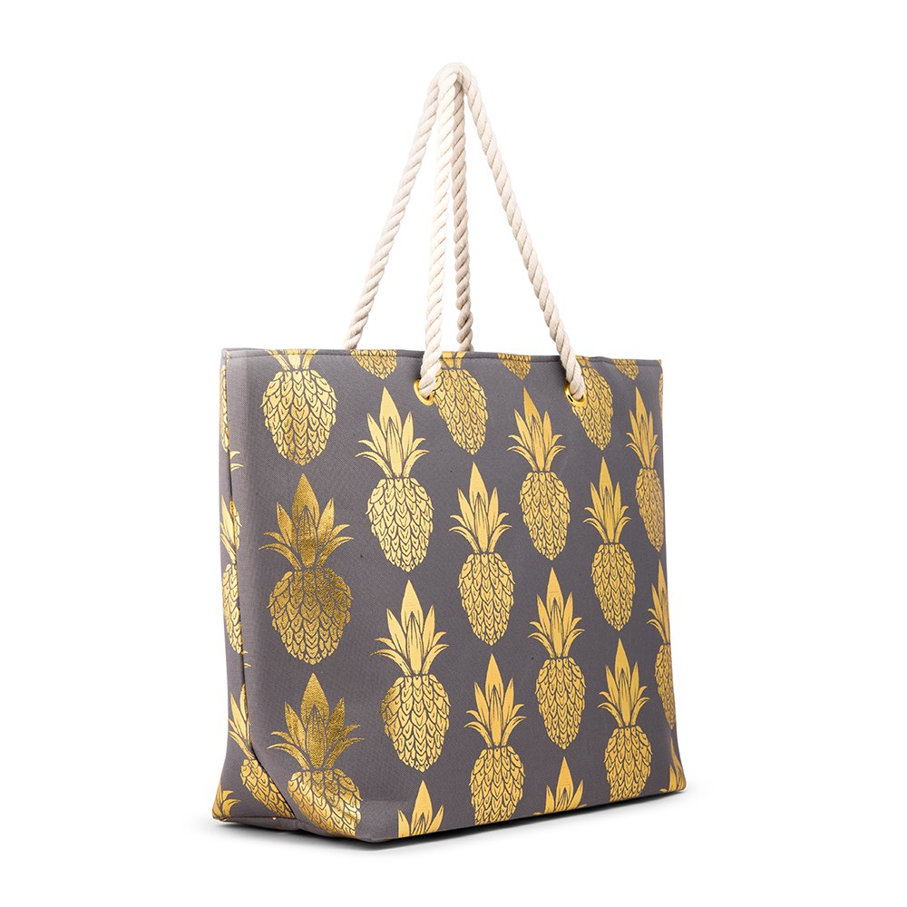 Extra-Large Cotton Canvas Fabric Beach Tote Bag - Gold Pineapple