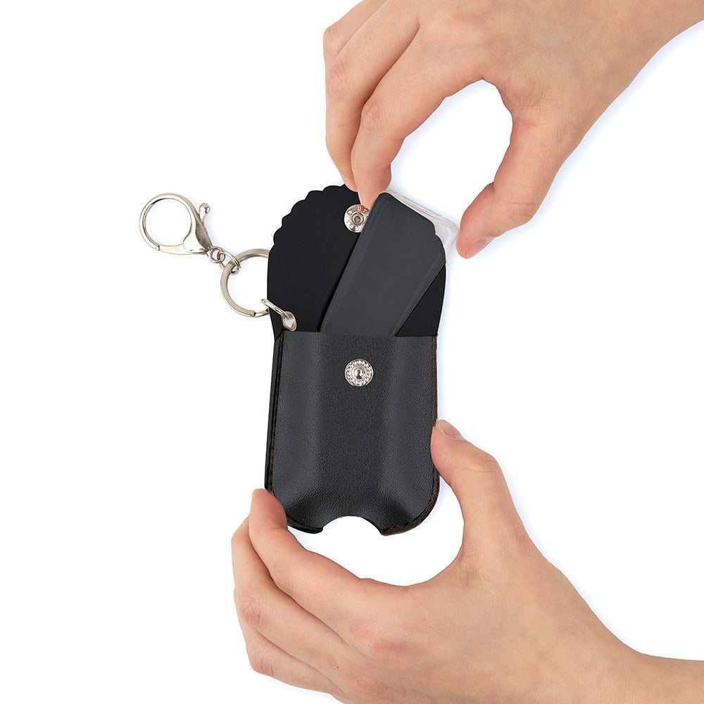 Faux Leather Hand Sanitizer Holder Keychain - Black - Set of 2