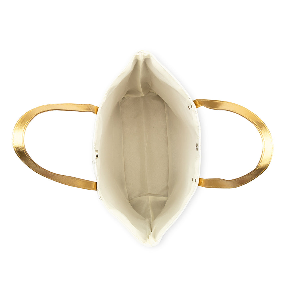 Extra-Large - Polka Dot Cotton Fabric Canvas Tote Bag - Falling Snowflakes