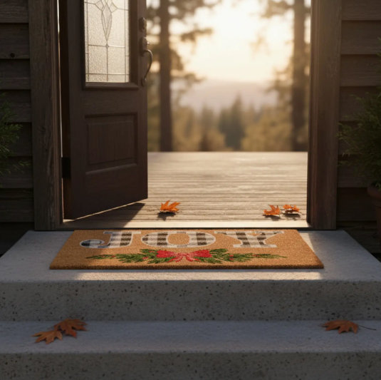 Joy with Bow Door Mat
