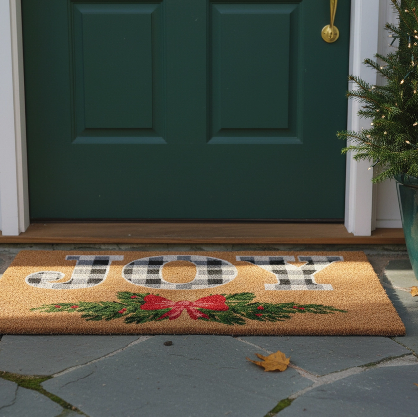 Joy with Bow Door Mat