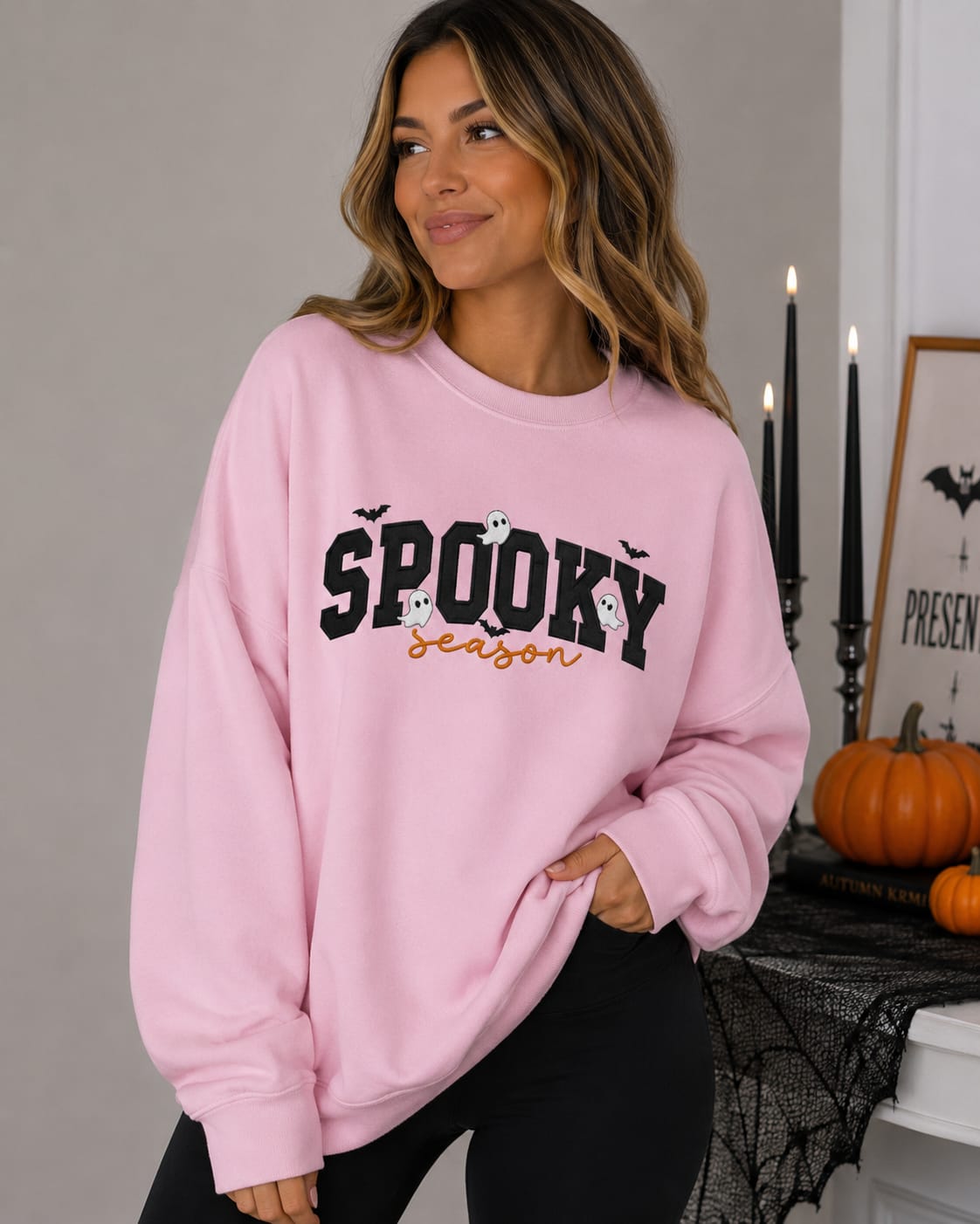 Spooky Season Glitter Embroidered Sweatshirt