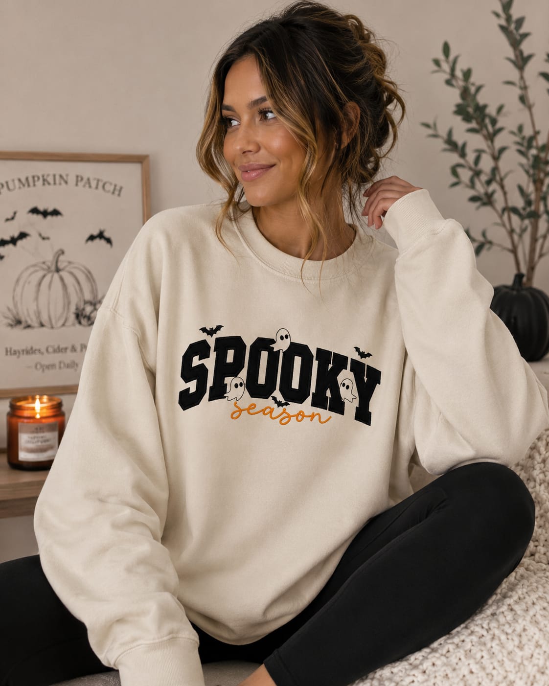 Spooky Season Glitter Embroidered Sweatshirt