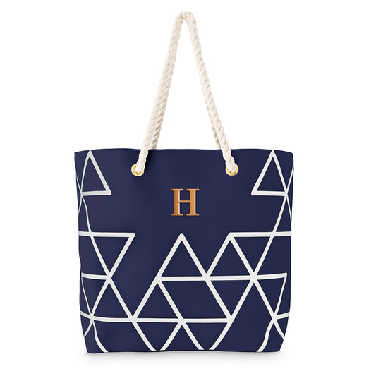 Extra-Large Geo Cotton Fabric Canvas Tote Bag - White On Blue - CLICK TO PERSONALIZE!