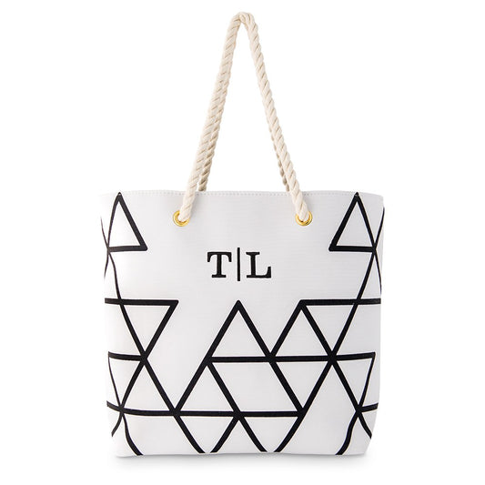 Extra-large Geometric Cotton Fabric Canvas Tote Bag - Black on White - CLICK TO PERSONALIZE!