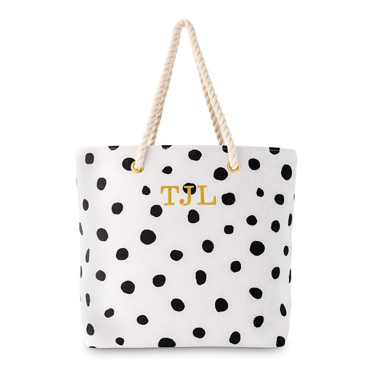 Extra-Large - Polka Dot Cotton Fabric Canvas Tote Bag - Black On White - CLICK TO PERSONALIZE!