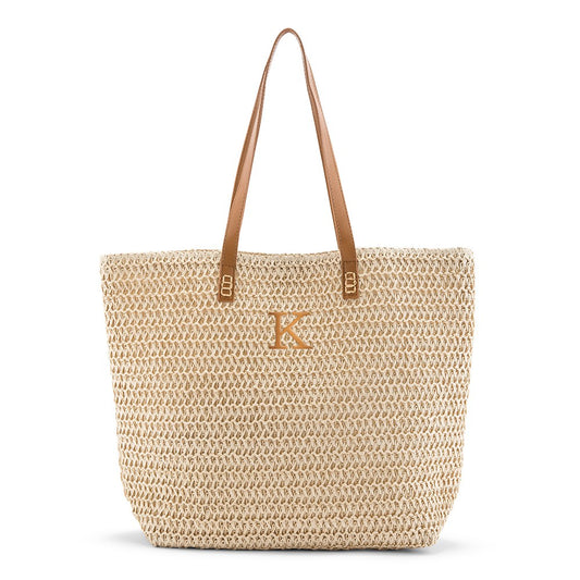 Extra-Large Woven Straw Tote Bag - Natural - CLICK TO PERSONALIZE!
