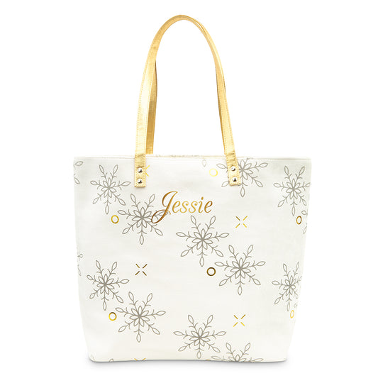 Extra-Large - Polka Dot Cotton Fabric Canvas Tote Bag - Falling Snowflakes - CLICK TO PERSONALIZE!